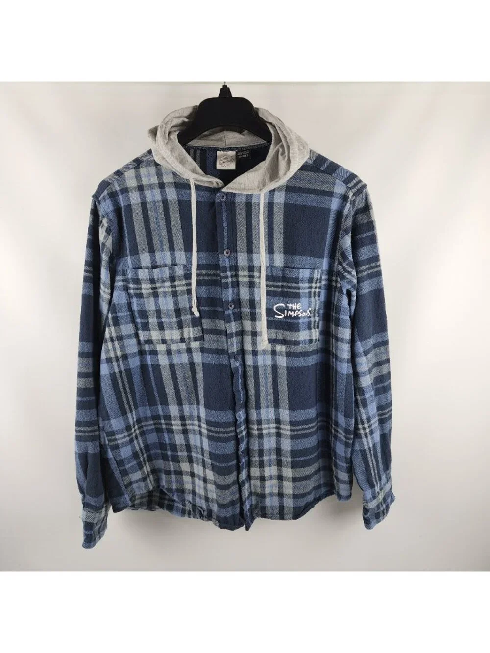 The Simpsons Hoodie Mens XL Blue Multi Skeleton Back Graphic Flannel Button Up